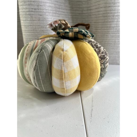 3 Fabric Handmade Fall Pumpkins 8x6 inch new condition Fall Winter Table Decore - Picture 10 of 11